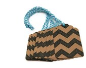 Chevron Gift Tags. Black, Brown, Blue. Set of 10 Handmade Tags.