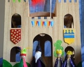 Finger puppets with hand-painted wooden castle theaters by Pamela Frame