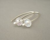 Sterling Silver Clear Sparkly Czech Glass Modern Contemporary Dangle Earrings