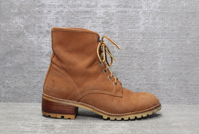 Vtg 90s Tan Camel Nubuck Leater Lace Up Combat Boots 6
