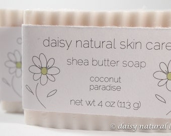 Shea Butter Soap, Coconut Paradise, One Bar, 4 oz. - handmade, natural, vegan