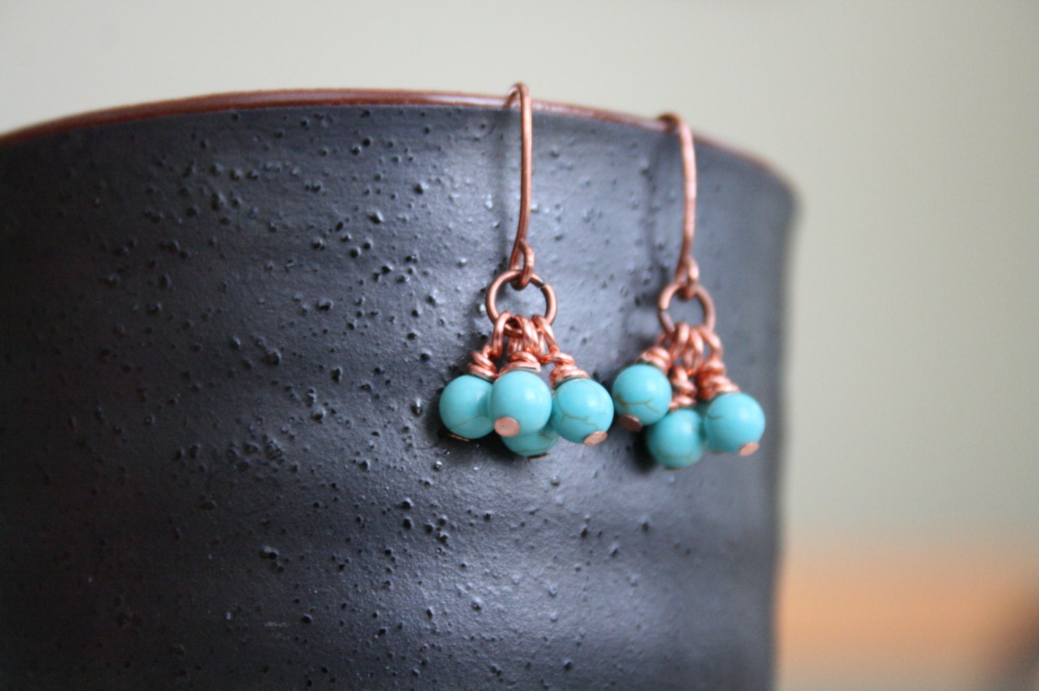 SALE // Copper turquoise earrings // wire wrapped // bohemian boho chic // tribal // Africa // yoga // handmade
