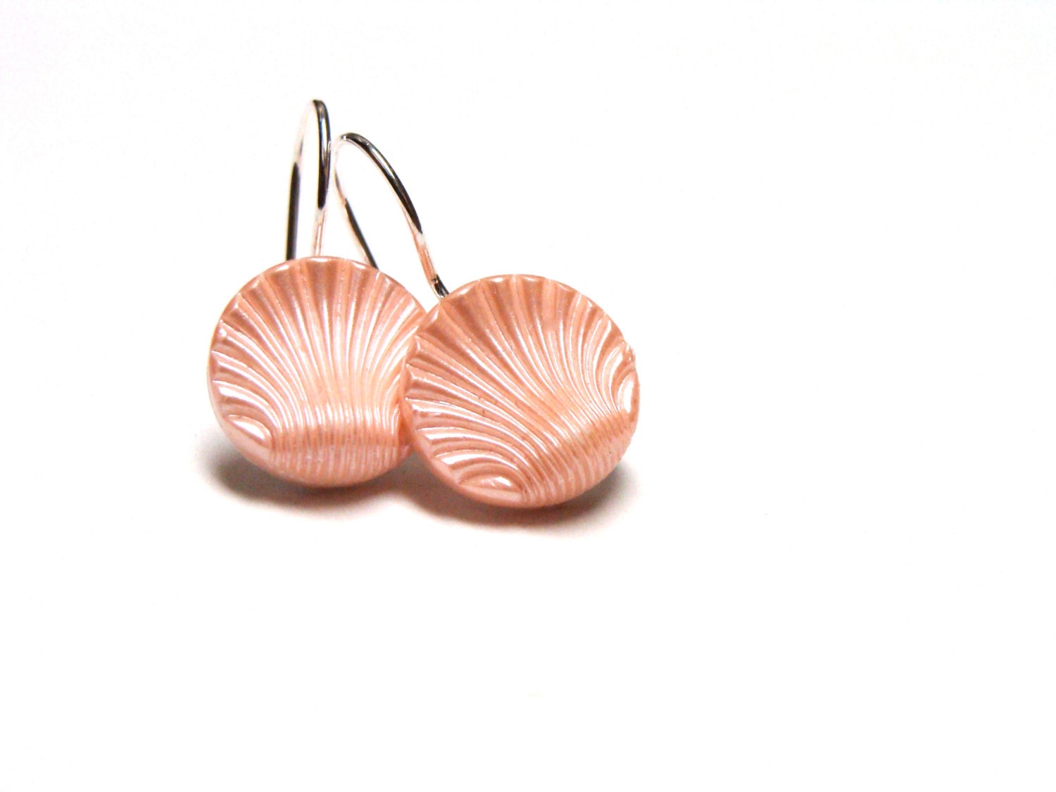 Pastel Pink Shell Earrings, Blush Seashell Drops, Small Sea Shell Silver Hook Earrings, Light Peach Dangle Buttons - "Soft as the Shoreline"