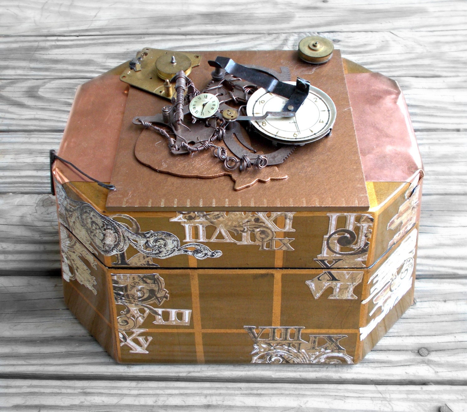 Unusual Octagon Steampunk Decoupage Box