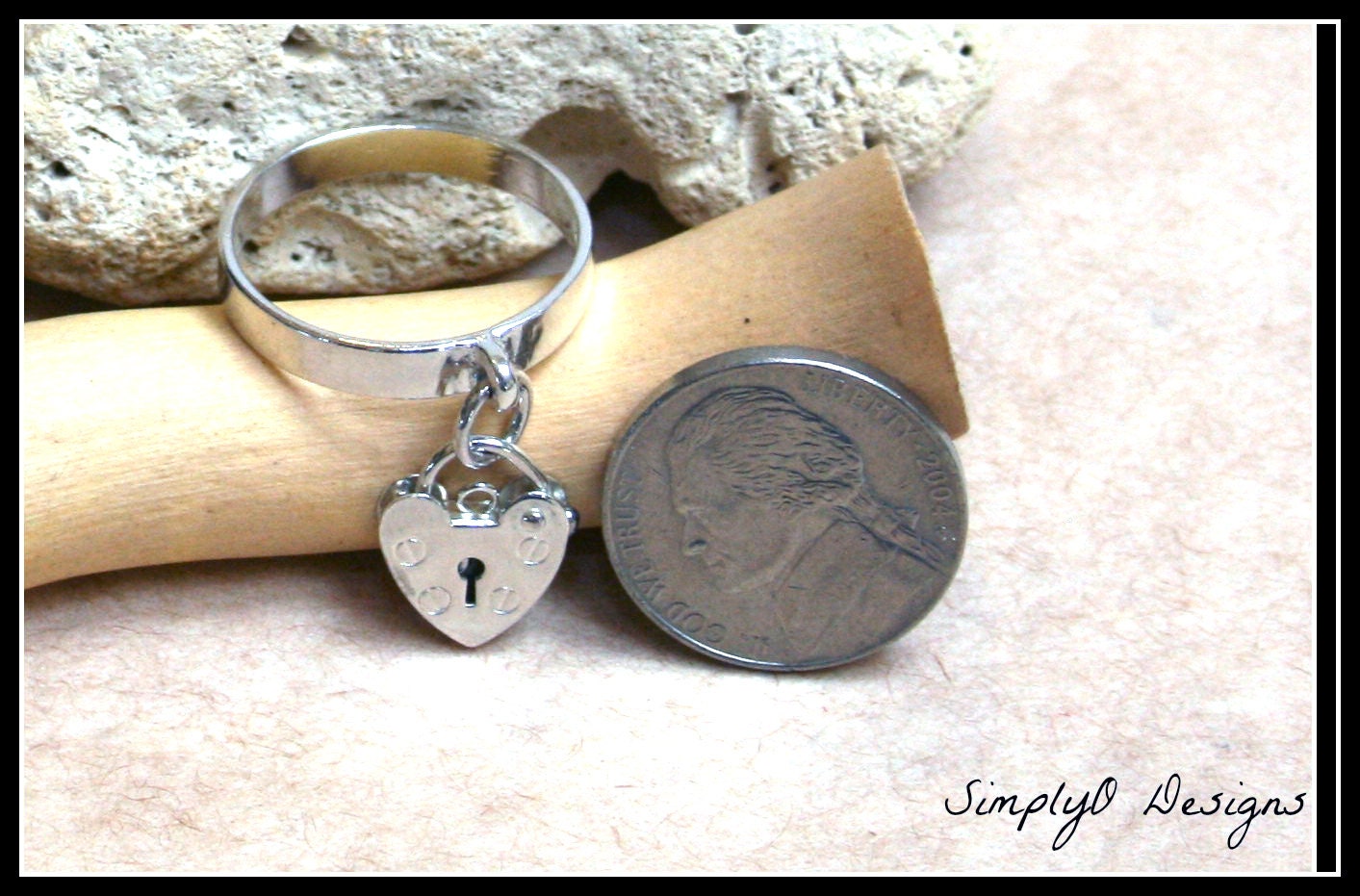 O Ring and Sterling Silver Padlock Ring , Lock Clasp , Sterling Silver Ring , Unisex Unique Handmade