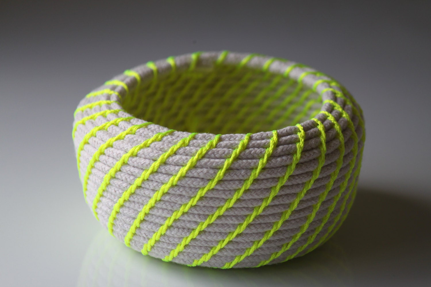 Upcycled Natural & Neon Rope Basket: Yellow / Coiled / Small