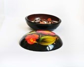 wooden jewelry box black lacquer hand painted russian vintage floral gift for her
