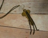 Vintage Gold Key & Quartz Crystal Necklace - Long Gold Tassel Necklace