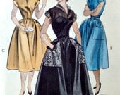 Vintage 50s Butterick 6820 Pattern Misses One Piece Dress with Full Skirt Winged Collar Cuffed Short Sleeves Size 12 Bust 30 p2z