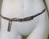Vintage 1970's 1980's Silver Skinny Decorative Metal Mesh Belt with Buckle