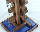 Rotating Earring Organizer Craftsman Stacked Wood Hanger Red Mahogany Stain Monaco Blue Base