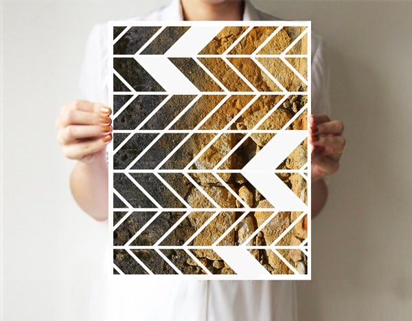 Geometric print 11"x14" - Chevron - Art print  - Wall decor - Natural - Wild - Brown Light blue