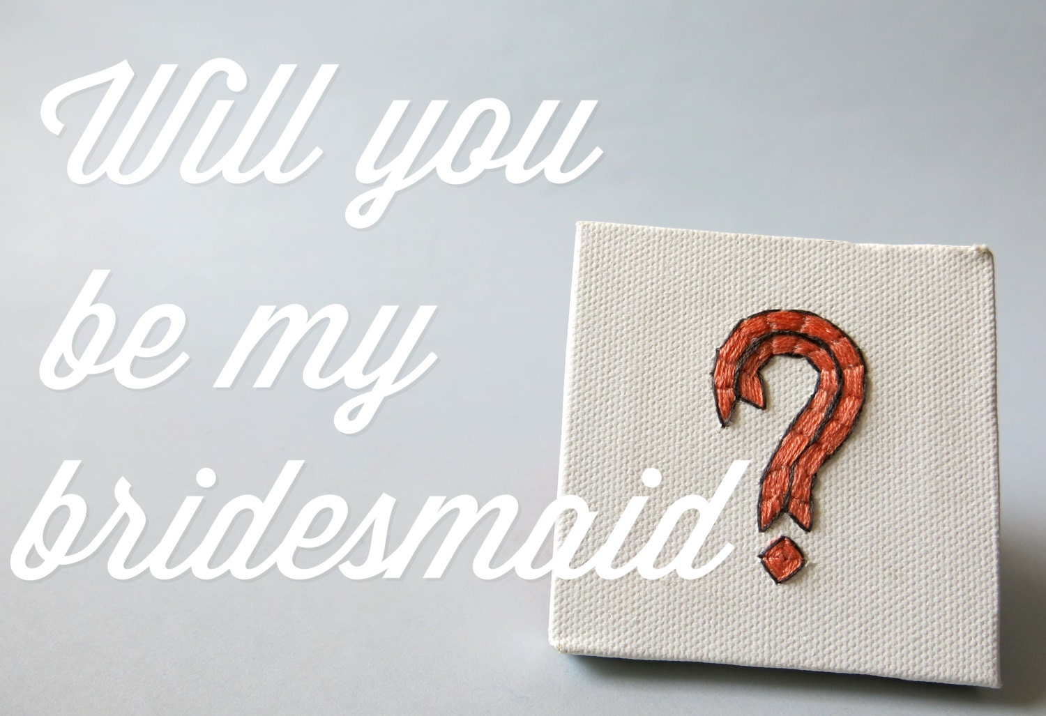 Tiny Question Mark Stitch Art - Romantic quirky wedding, engagement, baby shower gift, in Apricot & Slate - More Colors Available