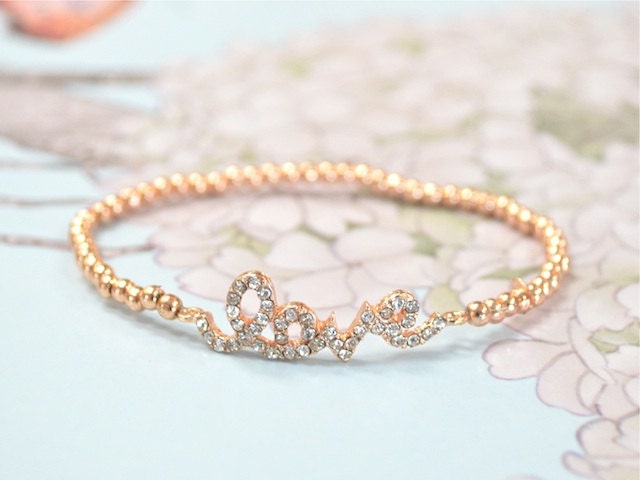 Rhinestone Love Bracelet - Rose Gold