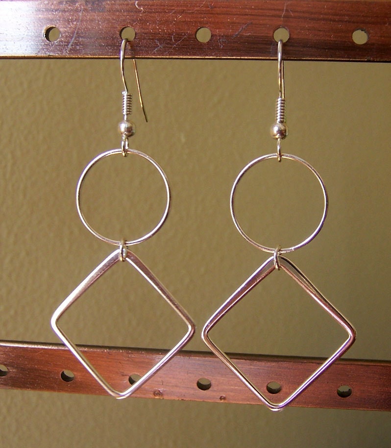 Circle earrings, Sterling hoop and square earrings, dangle circle earrings