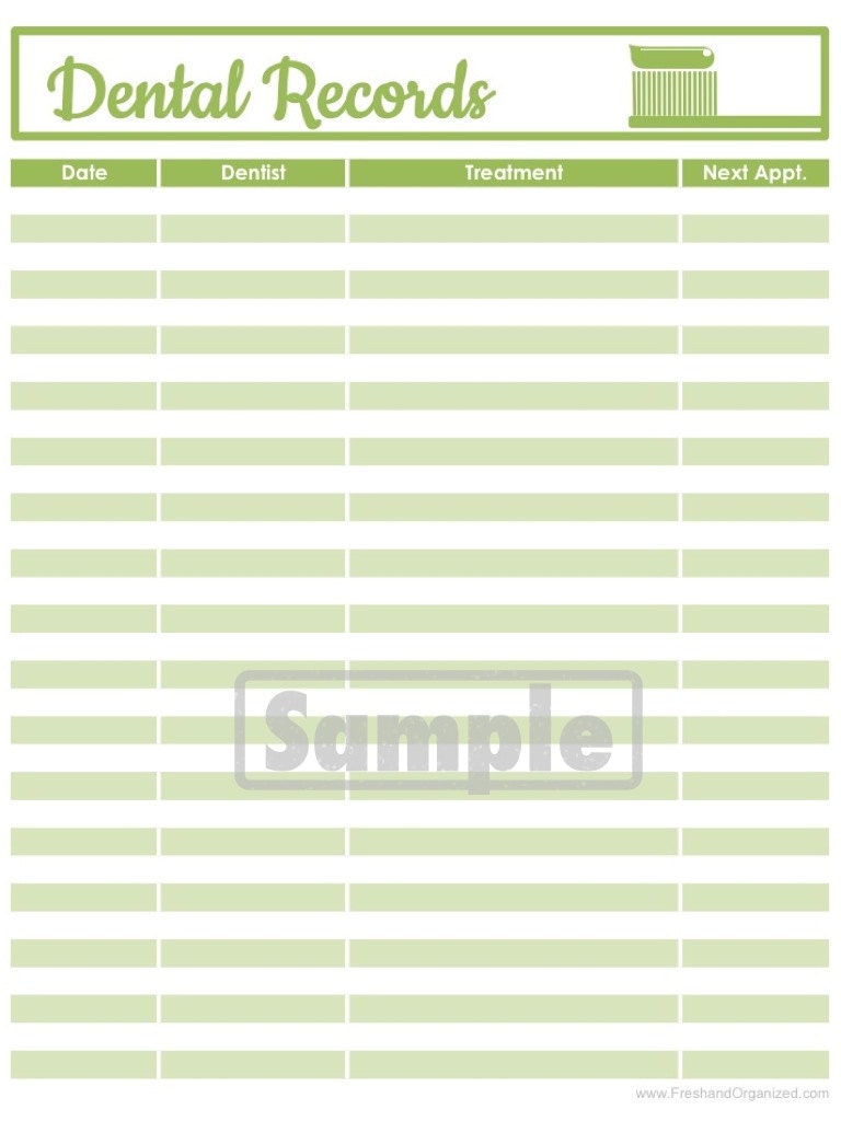 Dental Records Log -  EDITABLE - Medical Printables - Organizing Printables - INSTANT DOWNLOAD