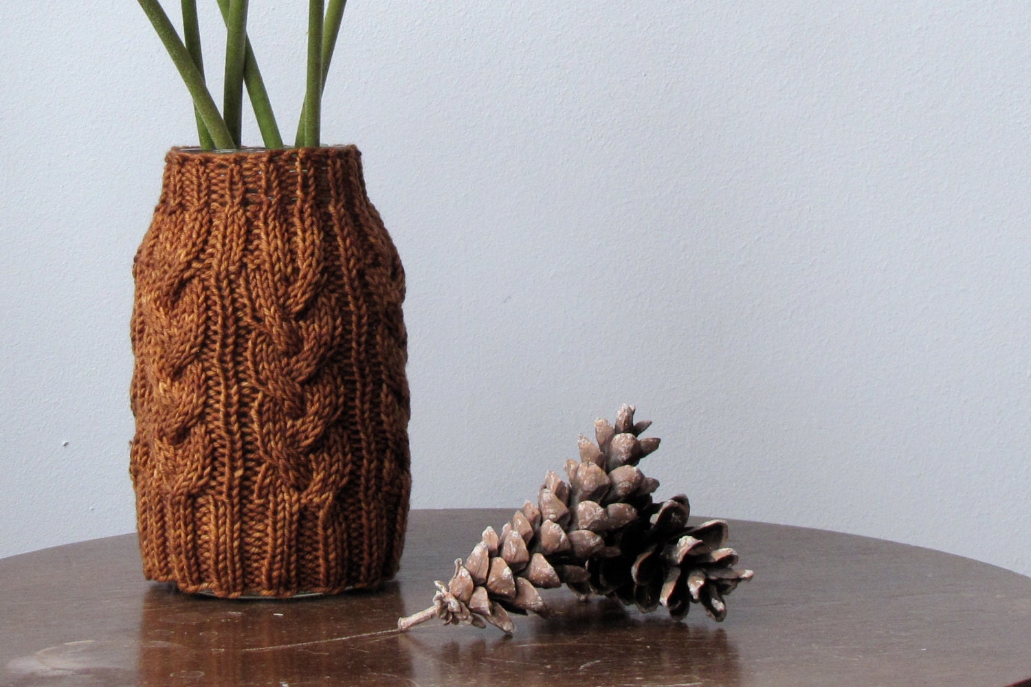 Knitted Cover for Vase,  Mason Jar Cosy,  Preserving Jar Cozy