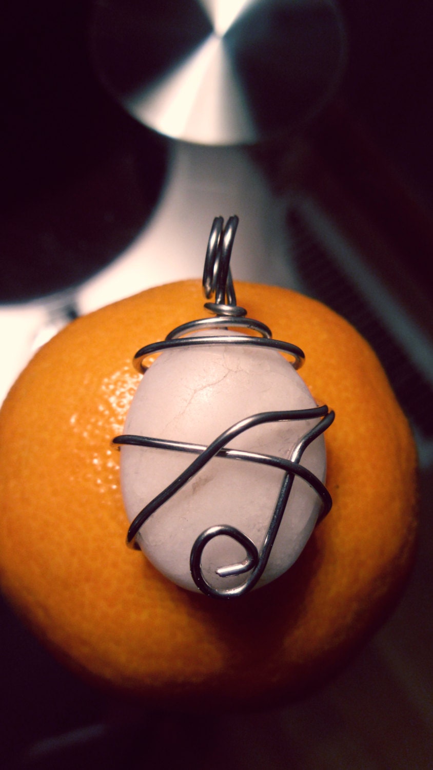 Snow White Quartz Necklace - Natural Gemstone Pendant - Wire Wrapped Jewelry