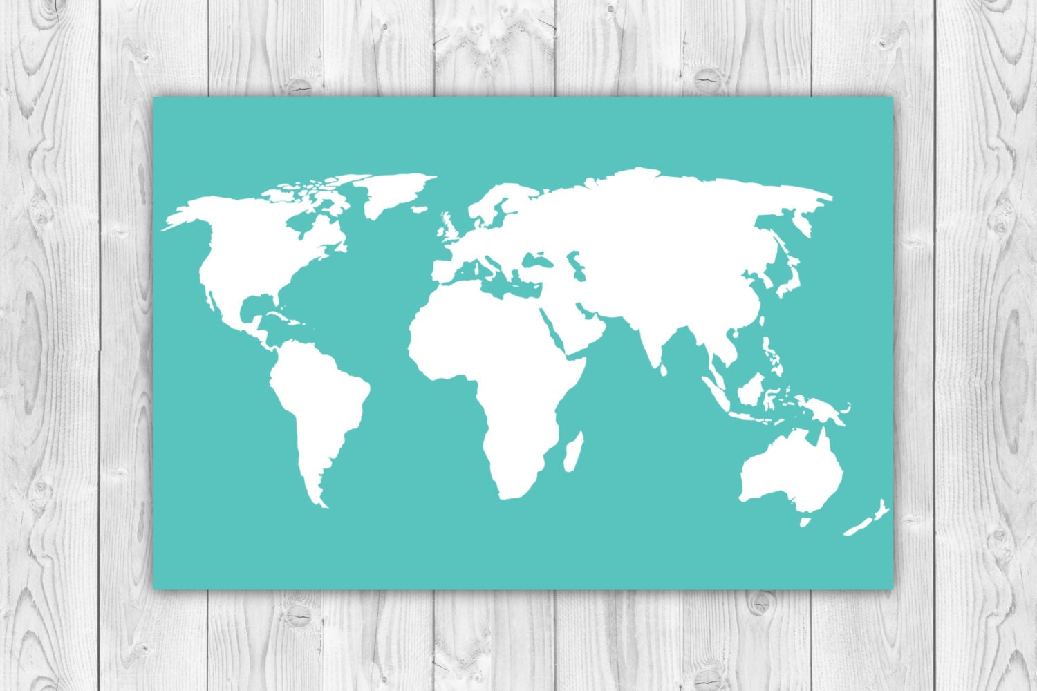 World Map Poster - Sizes from 4x6" to 36x48" - Travel Art Print - Turquoise and White - dorm, nursery decor
