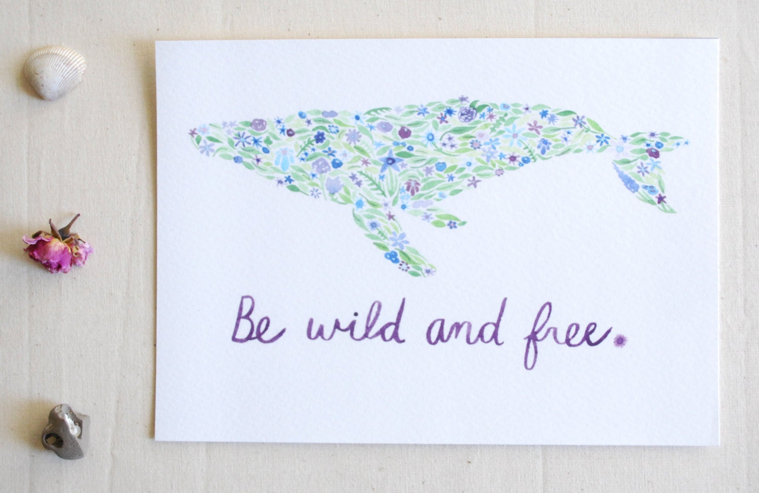 Be Wild and Free Whale - Giclee Print of Original Watercolor Painting 5"x7"