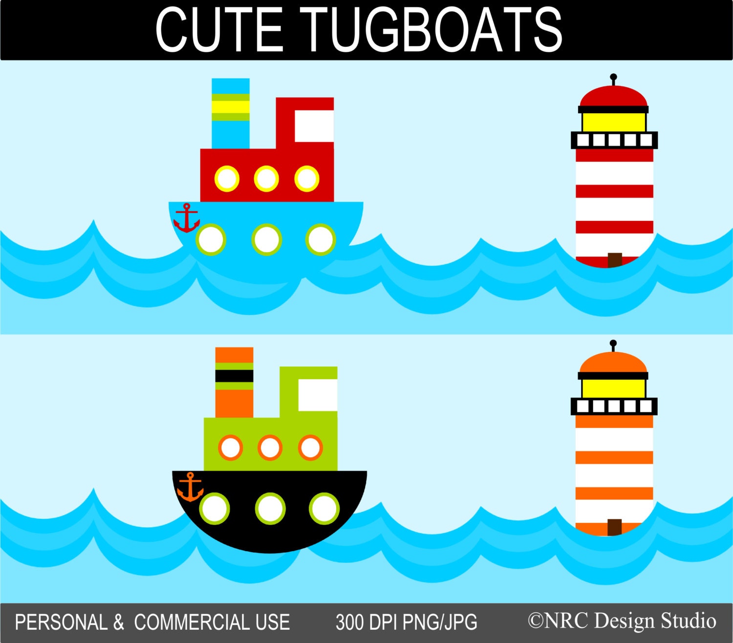 Cute Tugboats Clip Art Graphics - Digital Clipart Commercial Use - Instant Download Il_170x135