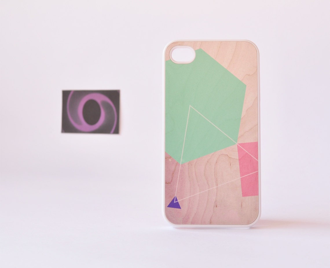 iPhone 4 Case - iPhone 4s Case - Geometric iPhone Case on Wood Print - Geometric iPhone 4 Case - Mint Green on Wood Print