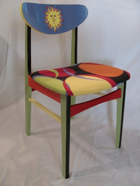 Mid Century Modern Celestial Painted Chair - TopDrawerArt