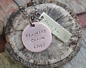 Teachers Change Lives Necklace, Thank you to Teacher, Brass and Copper Jewelry, End of School Year, Teacher Gift