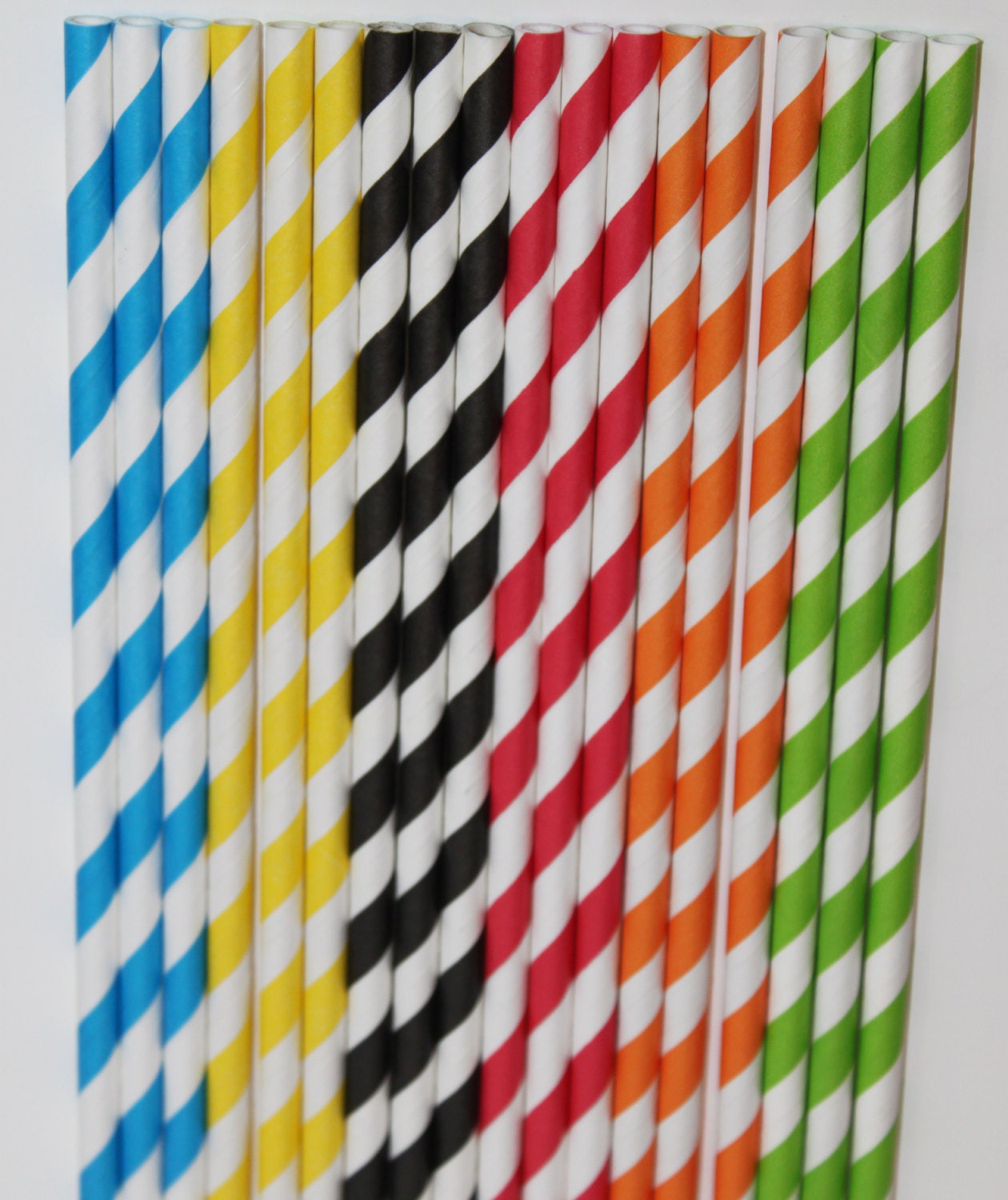 50 Mickey Mouse Clubhouse Inspired yellow green blue red orange black Stripe Paper Straws birthday party  Bonus diy straw flags
