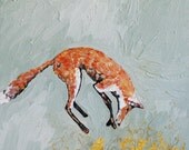 Fox Pounce.  Fine Art.  Original Oil Painting with 23k Gold Leaf. (Ships May 13th)