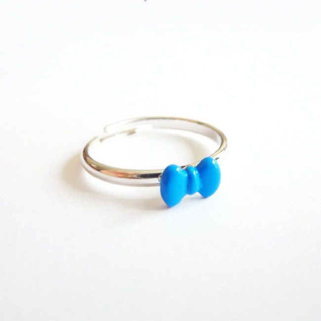 Bright Blue Bow Ring. Adjustable Ring. Ribbon. Stackable Ring. Simple. Everyday Jewelry. Color Block.