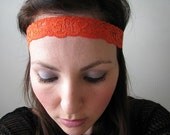 Summer Lace Headband, Stretchy hairband, Orange, boho band, Sale