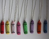 Cute Crayon Necklaces/Chains. Childhood Toys- Green, Pink, Blue, Orange, Yellow, Red and Purple. -Fun, Quirky, Geeky, Nerdy and Sweet.