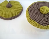 Crochet cup cover - cup cozy housewares set/2 in lime yellow and khaki