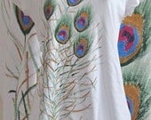 Hand painted - Women's T shirt - Collection "Peacock song" -  Peacock Feathers - Order Only