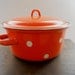 Vintage Soviet enamelware Orange White dotted pot Soviet vintage housewares 1980s Vintage kitchen decor