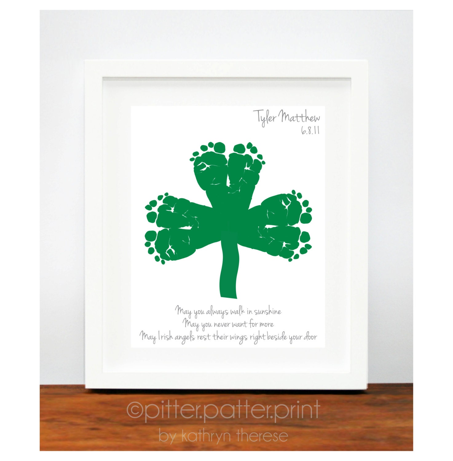 St Patricks Day Baby Footprint Shamrock - Irish Blessing for Baby - Personalized Ireland Art Print - Green St Patricks Day Decoration - PitterPatterPrint