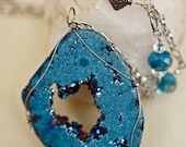 Metallic Blue Druzy Geode Slice Necklace
