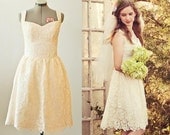 Antique Champagne Lace Short Wedding Dress - Size Large