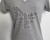Philly screen printed womens junior  V-neck  t-shirt in Grey
