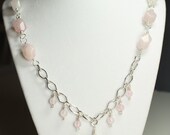 Handmade Reiki Infused Healing Crystal Necklace: Pink Rose Quartz on Silver Plated Wire and Chain Wire Wrapped