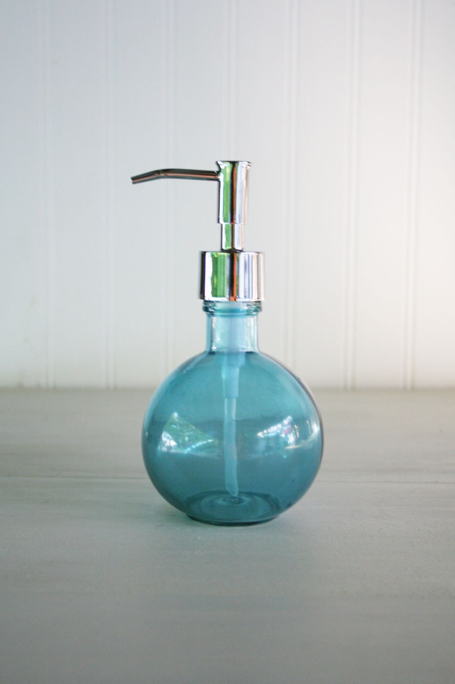 Moon Round Recycled Glass Soap Dispensers - Denim Blue