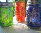 Custom Wedding Centerpiece -- Candle jar set of THREE in your colors and theme -- Party -- Patio -- Celebration
