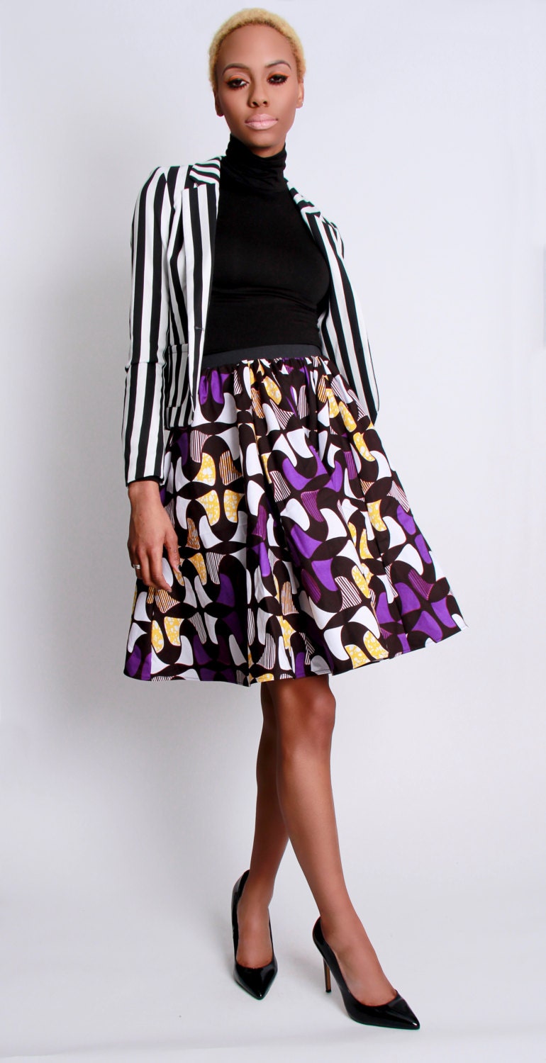 NEW The Maggie -African Print 100% Holland Wax Cotton/Metallic Mini Skirt
