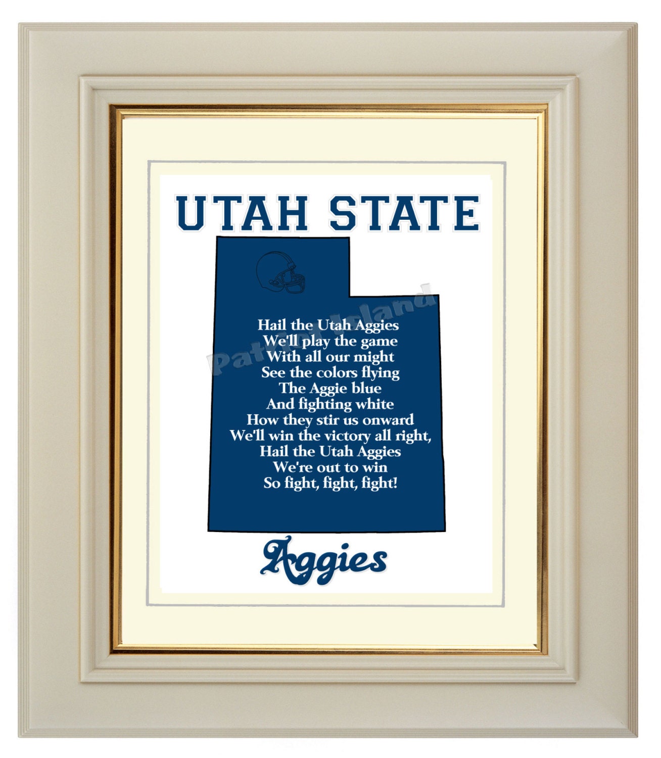 Utah State Aggies Football Art Print Map College Fight Song Lyrics Home Decor 8x10