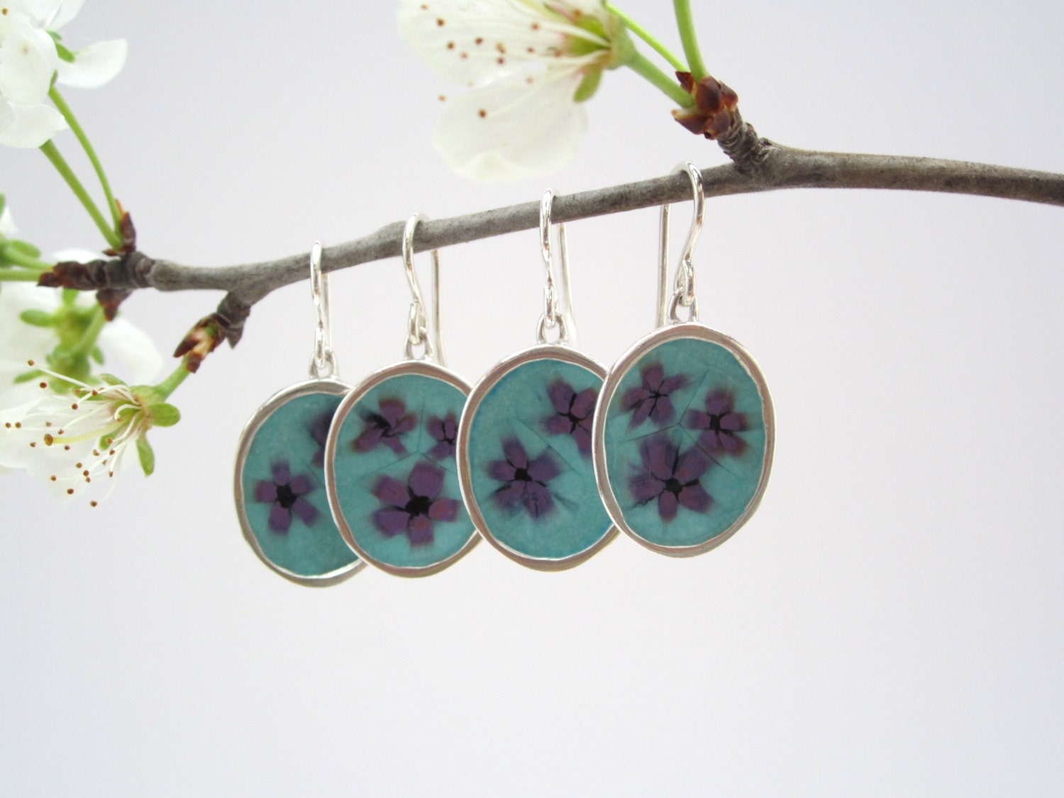 Bridesmaid Earrings Set of 2 in Purple and Mint Enamel - marmarModern