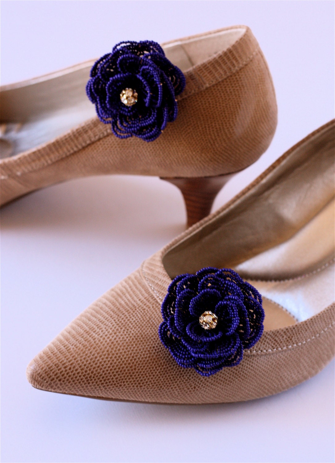 French Beaded Flower Shoe Clips Royal Blue Love Blossoms Something Blue for Brides, Bridesmaids, Flower Girls