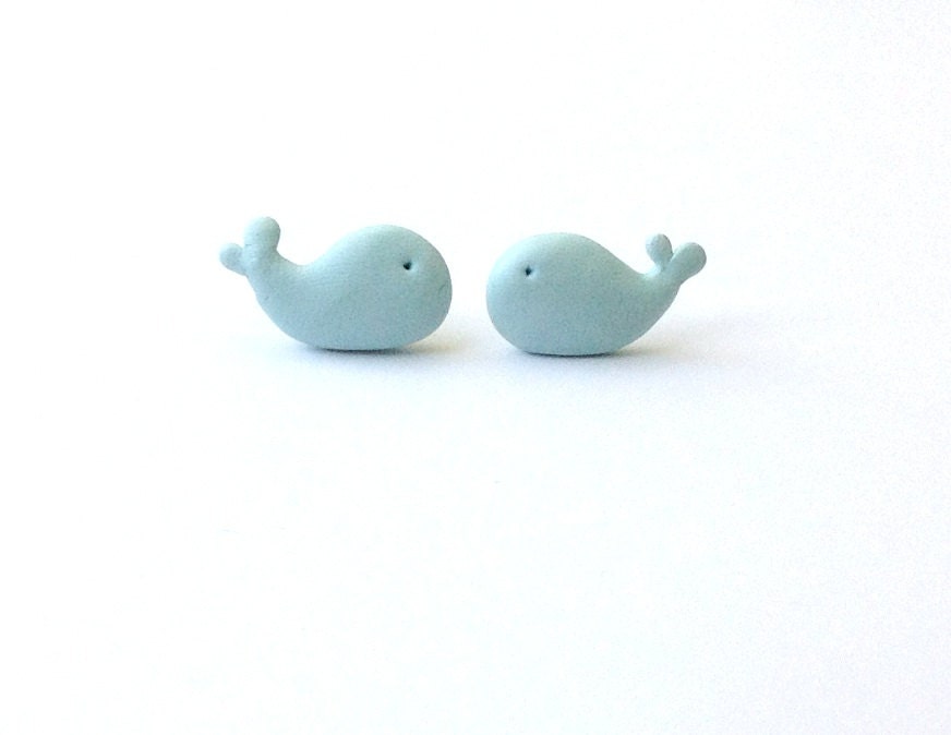 Blue Whale Post Earrings, Handmade, Polymer Clay, Whales,tiny stud earrings, post earrings, sea life, cute earrings