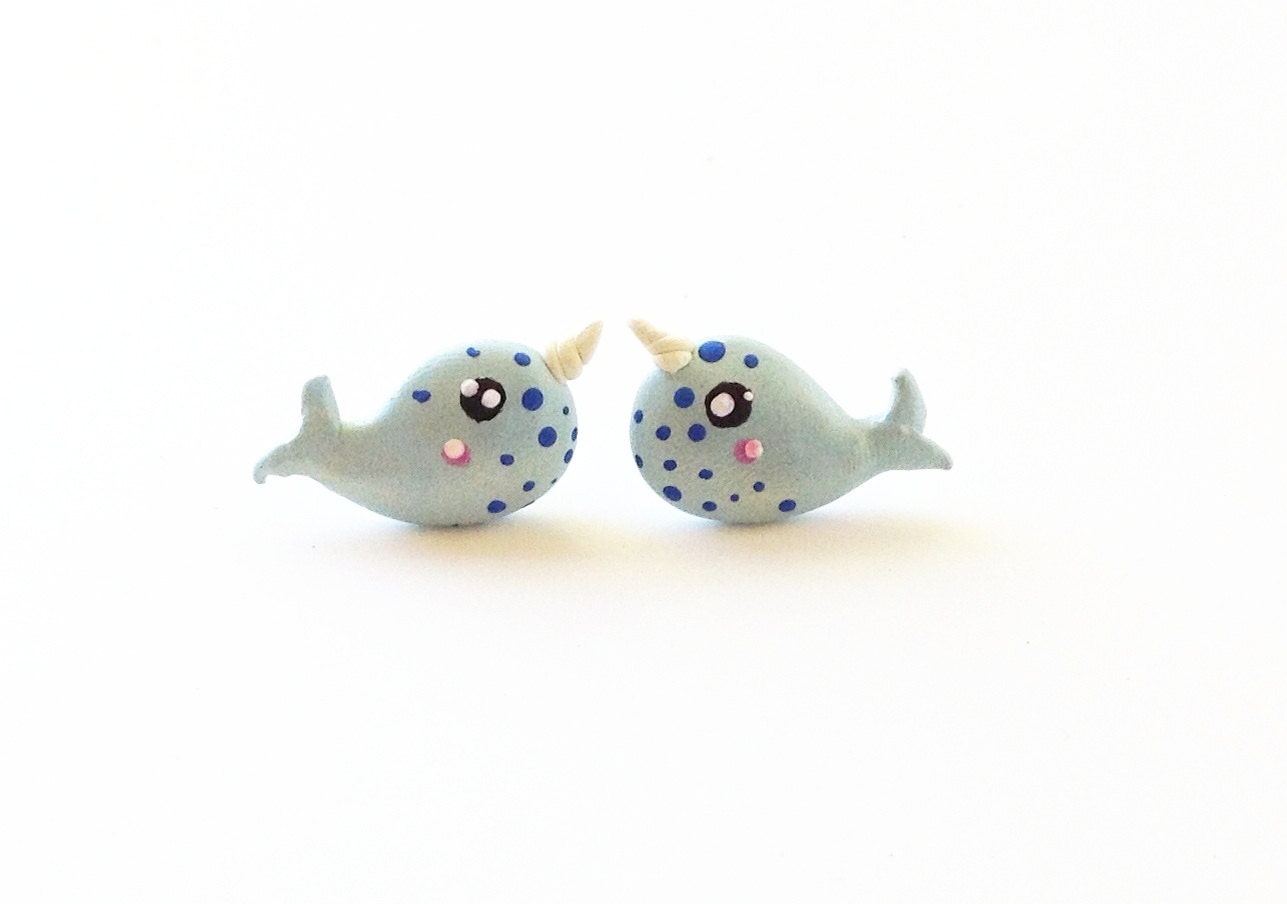 Narwhal Post Earrings, Cute Spotted Narwhals, Polymer Clay Jewelry, Narwhal Jewelry, Cute Posts, Handmade with Love