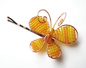 Sunshine Butterfly Bobby Pin- Yellow Orange Copper- Blonde Brunette Auburn- Summer Hair Fashion Accessory- Birthday- Gift for Girls